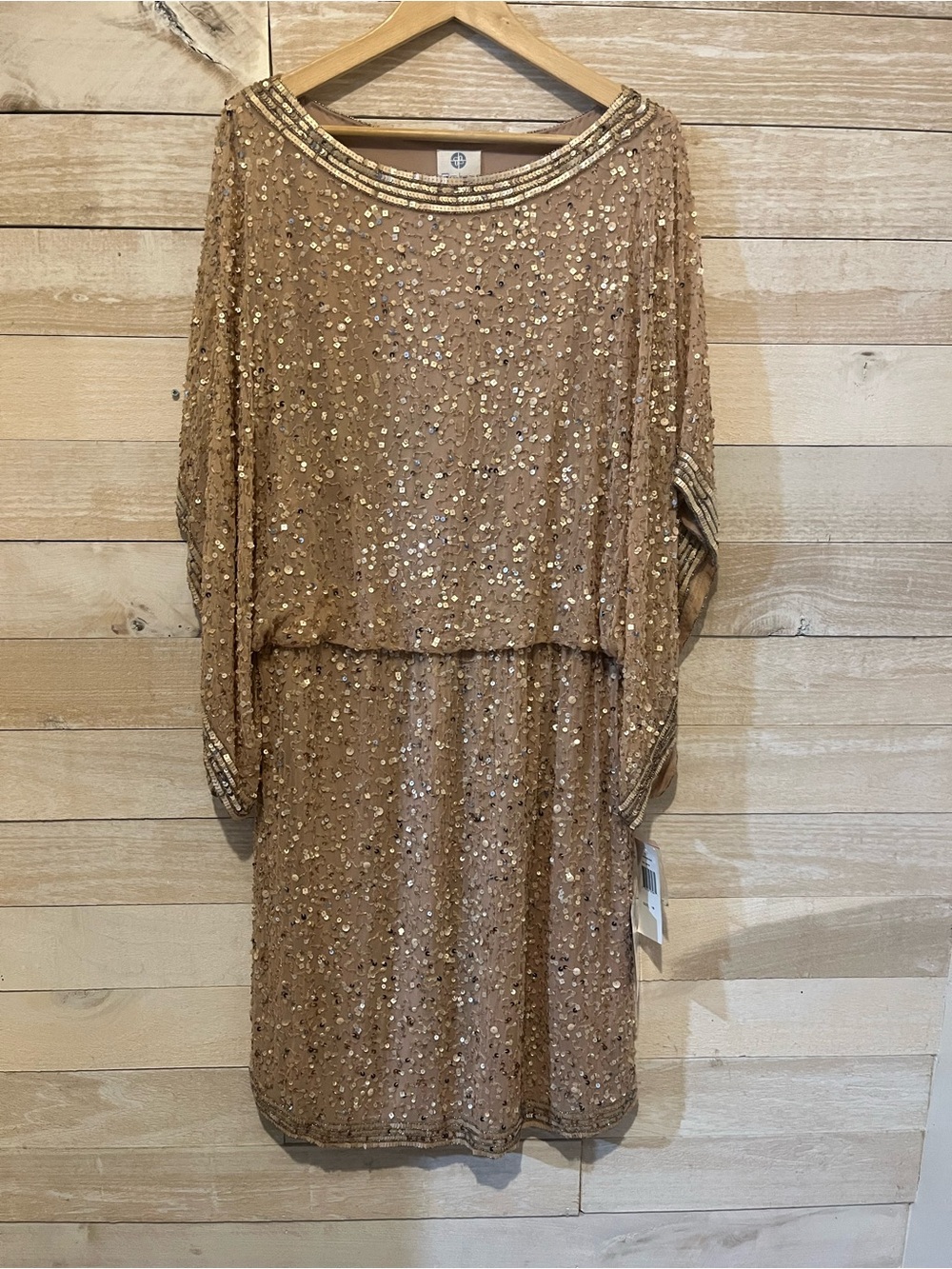 Patra Champagne Sequin Cocktail Dress 100% Silk